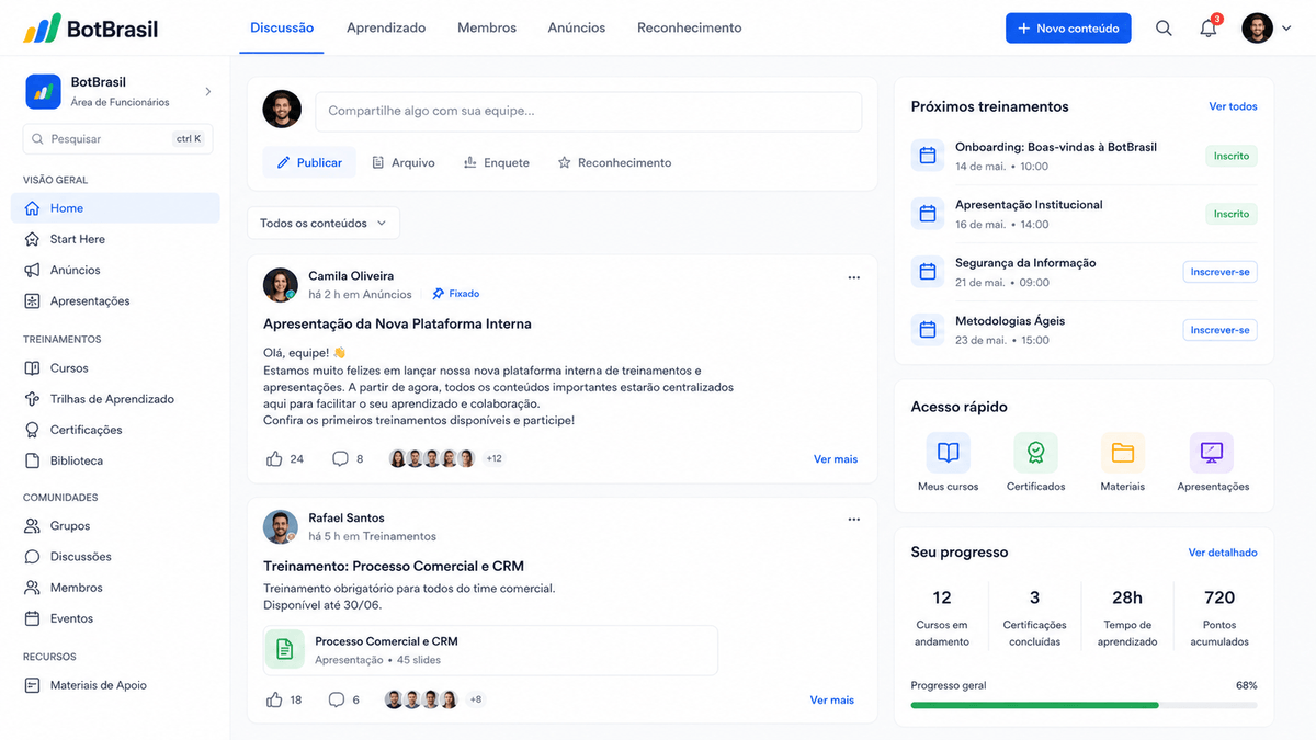 Plataforma de comunidade e treinamentos da BotBrasil para clientes e parceiros — BotBrasil para seguros