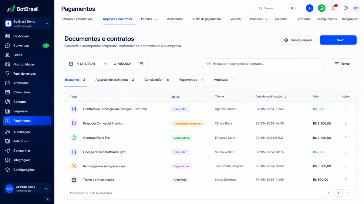 Contratos com assinatura digital e fluxo jurídico — BotBrasil para seguros